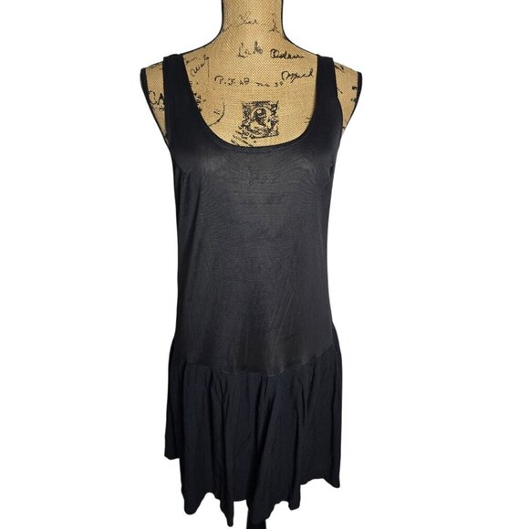 Vintage Black Semi Sheer Pleated Dress Slip Black Swan Boudoir Lingerie Goth - Picture 1 of 12